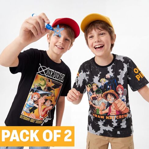 Get Trend One Piece | Dragon Ball Super Boys Short Sleeve T Shirts, Summer Crewneck Tops, Casual Anime Graphic Tees, 2-Pack in Kuwait
