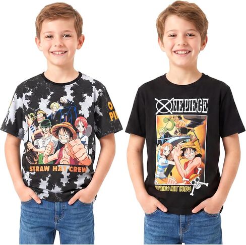 Get Trend One Piece | Dragon Ball Super Boys Short Sleeve T Shirts, Summer Crewneck Tops, Casual Anime Graphic Tees, 2-Pack in Kuwait
