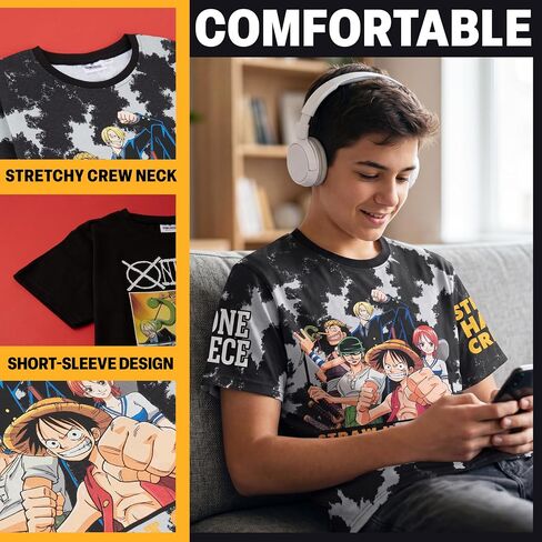 Get Trend One Piece | Dragon Ball Super Boys Short Sleeve T Shirts, Summer Crewneck Tops, Casual Anime Graphic Tees, 2-Pack in Kuwait