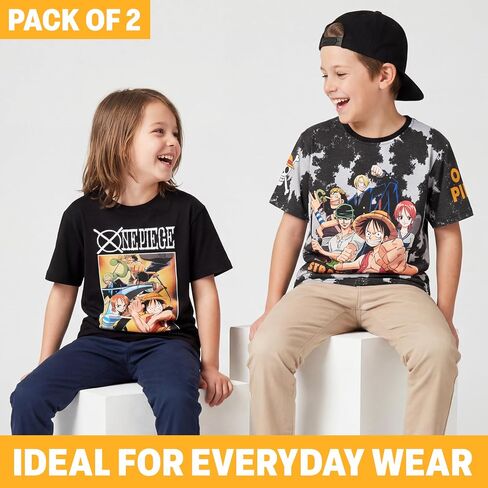 Get Trend One Piece | Dragon Ball Super Boys Short Sleeve T Shirts, Summer Crewneck Tops, Casual Anime Graphic Tees, 2-Pack in Kuwait