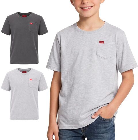 Wrangler Boys T-Shirts – 2 Pack Boys Shirts for Baby Toddler Teen Boys, Soft Cotton Pocket T-Shirt for Everyday Wear, School in Kuwait