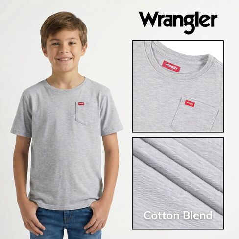 Wrangler Boys T-Shirts – 2 Pack Boys Shirts for Baby Toddler Teen Boys, Soft Cotton Pocket T-Shirt for Everyday Wear, School in Kuwait