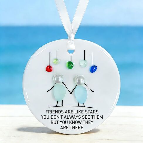 Heart-Shaped Sea Glass Art Friendship Ornament Decor,Ceramic Keepsake Pendant Graduation Birthday Gifts for Friends Women Coworker Sisters (1) in Kuwait