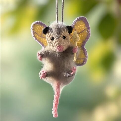 Fairy Possum Car Charm, 2025 Upgraded Opossum Gifts Rearview Mirror Accessory Swinging Car Ornament, Handmade Knitted Screaming Possum ​Rear View Mirror Pendant Ornament in Saudi Arabia