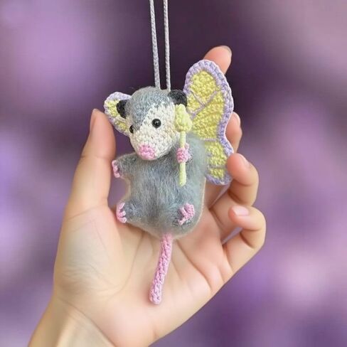 Fairy Possum Car Charm, 2025 Upgraded Opossum Gifts Rearview Mirror Accessory Swinging Car Ornament, Handmade Knitted Screaming Possum ​Rear View Mirror Pendant Ornament in Saudi Arabia