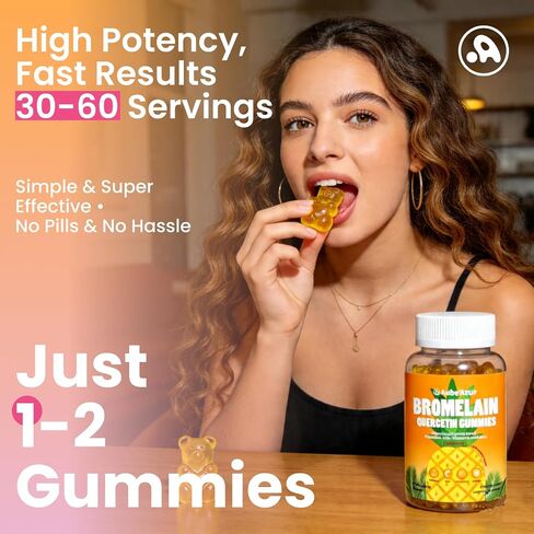 Liposomal Bromelain with Quercetin Gummies, 1000mg Bromelain Supplement for Women & Men, with Probiotics, Digestive Enzymes for Gut, Digestive & Immune Support, Sugar Free, Pineapple Flavor, 60 Count in Saudi Arabia