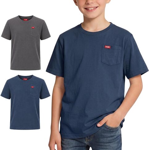 Wrangler Boys T-Shirts – 2 Pack Boys Shirts for Baby Toddler Teen Boys, Soft Cotton Pocket T-Shirt for Everyday Wear, School in Kuwait