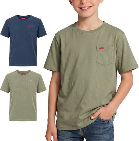 Wrangler Boys T-Shirts – 2 Pack Boys Shirts for Baby Toddler Teen Boys, Soft Cotton Pocket T-Shirt for Everyday Wear, School in Kuwait