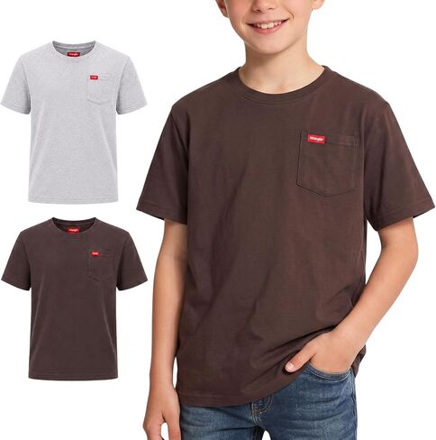 Wrangler Boys T-Shirts – 2 Pack Boys Shirts for Baby Toddler Teen Boys, Soft Cotton Pocket T-Shirt for Everyday Wear, School in Kuwait