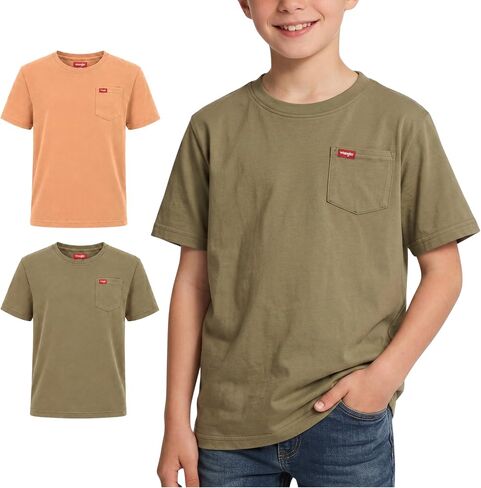 Wrangler Boys T-Shirts – 2 Pack Boys Shirts for Baby Toddler Teen Boys, Soft Cotton Pocket T-Shirt for Everyday Wear, School in Kuwait