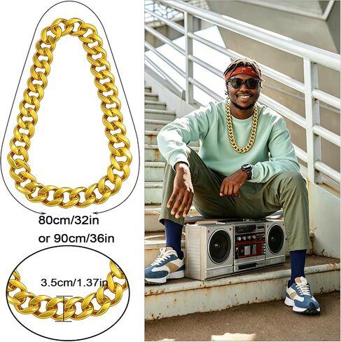 12Pack Big Chunky Plastic Hip Hop Chain for Men, 80s 90s Costume Rapper Chain, Hip Hop Turnover Fake Necklace Bulk for Cosplay Halloween Punk, 32in/36in in Saudi Arabia
