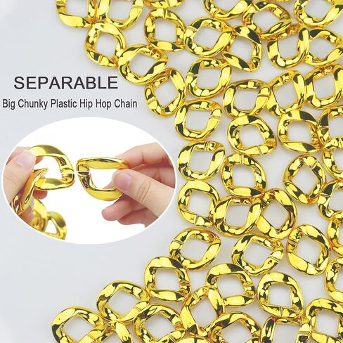 12Pack Big Chunky Plastic Hip Hop Chain for Men, 80s 90s Costume Rapper Chain, Hip Hop Turnover Fake Necklace Bulk for Cosplay Halloween Punk, 32in/36in in Saudi Arabia