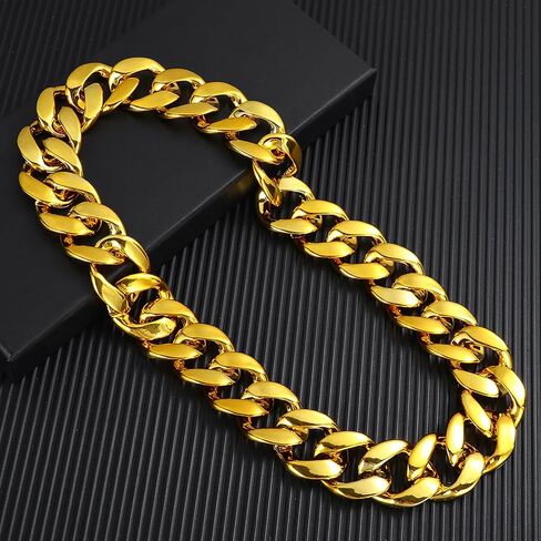 12Pack Big Chunky Plastic Hip Hop Chain for Men, 80s 90s Costume Rapper Chain, Hip Hop Turnover Fake Necklace Bulk for Cosplay Halloween Punk, 32in/36in in Saudi Arabia
