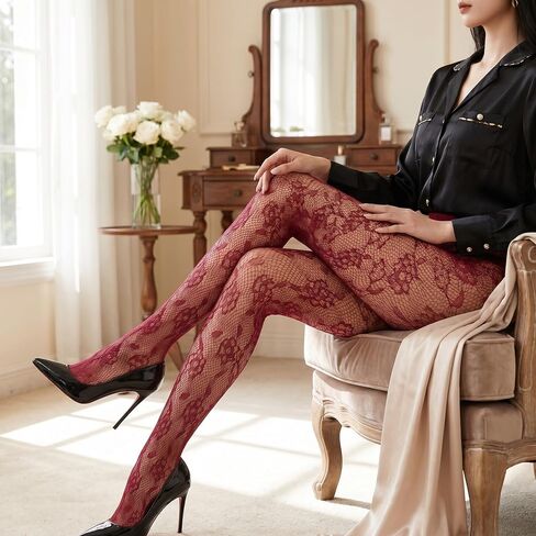 Women’s Patterned Fishnet Tights Sexy High Waist Fishnet Stockings Floral Lace Pantyhose Sexy Fashion Stockings 04 in Saudi Arabia