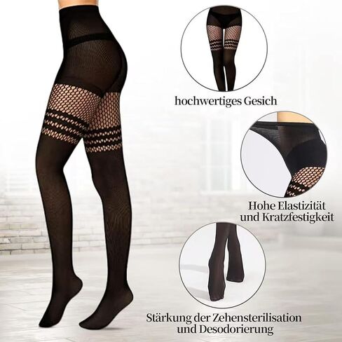 Faux Thigh High Fishnet Stockings, Black Opaque Tights Women Fishnet Tights 2Pcs（Black One Size） in Kuwait