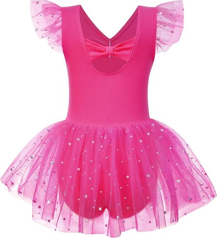 Idgreatim 2-9 Years Girls Ballet Leotards Toddler Ruffle Sleeve Dance Leotard with Tutu Skirt Kids Ballerina Outfit in Kuwait
