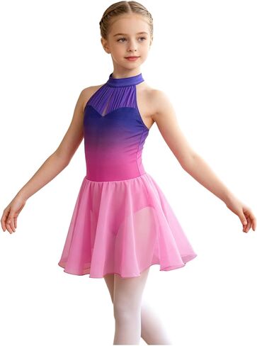 Lyrical Dance Costumes for Girls Contemporary Sleeveless Ballet Leotard High Neck Dance Dress for Performance in Saudi Arabia