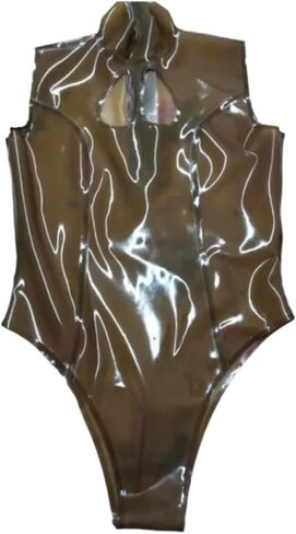 ملابس سباحة نسائية مثيرة بدون أكمام من اللاتكس ملابس سباحة مطاطية Catsuit يوتار صنم مع سحاب خلفي in Kuwait