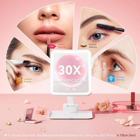 Travel Makeup Mirror with Light, Rechargeable Lighted Travel Mirror, Portable Folding Travel Mirror with 3 Dimmable Color Lights, Ultraslim & Lightweight, Freely Adjust Height and Angle, Pink in Saudi Arabia