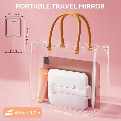 Travel Makeup Mirror with Light, Rechargeable Lighted Travel Mirror, Portable Folding Travel Mirror with 3 Dimmable Color Lights, Ultraslim & Lightweight, Freely Adjust Height and Angle, Pink in Saudi Arabia