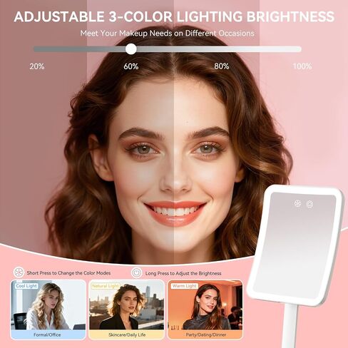 Travel Makeup Mirror with Light, Rechargeable Lighted Travel Mirror, Portable Folding Travel Mirror with 3 Dimmable Color Lights, Ultraslim & Lightweight, Freely Adjust Height and Angle, Pink in Saudi Arabia