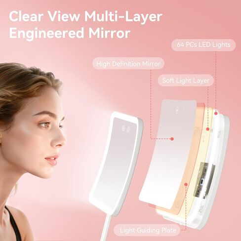 Travel Makeup Mirror with Light, Rechargeable Lighted Travel Mirror, Portable Folding Travel Mirror with 3 Dimmable Color Lights, Ultraslim & Lightweight, Freely Adjust Height and Angle, Pink in Saudi Arabia
