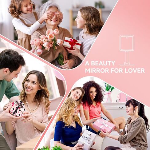 Travel Makeup Mirror with Light, Rechargeable Lighted Travel Mirror, Portable Folding Travel Mirror with 3 Dimmable Color Lights, Ultraslim & Lightweight, Freely Adjust Height and Angle, Pink in Saudi Arabia