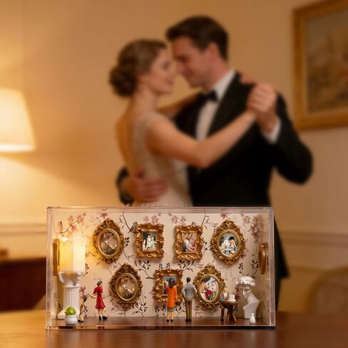 DIY Mini Museum of Us Silhouette Shadow Box Frame Kit with 9 Mini Gold Frames & 5 Figurines, Create Personalized Memory Display for Anniversary, Wedding, Birthday Gift（Upgraded Version） in Saudi Arabia