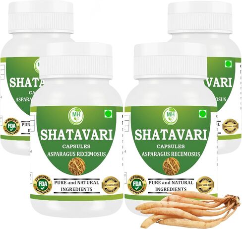 Shatavari Capsules 500 mg | Asparagus Racemosus Extract | 60 Vegan Capsules |Pack of 4 | Natural Ayurvedic Herbal Supplement for Women | Plant-Based Formula for Daily Wellness in Saudi Arabia