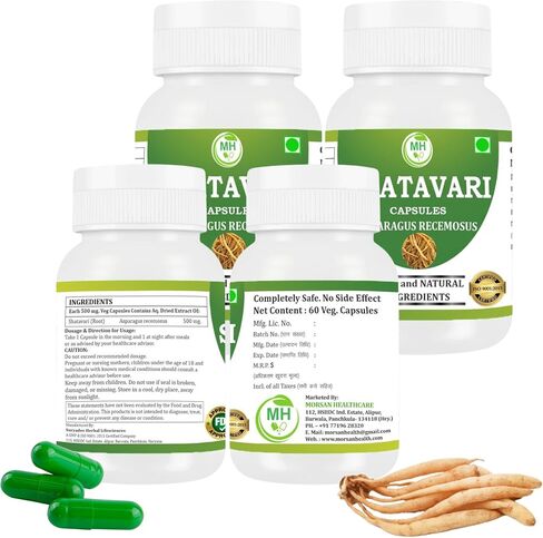 Shatavari Capsules 500 mg | Asparagus Racemosus Extract | 60 Vegan Capsules |Pack of 4 | Natural Ayurvedic Herbal Supplement for Women | Plant-Based Formula for Daily Wellness in Saudi Arabia