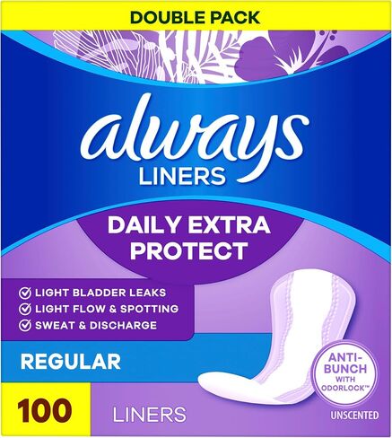 حماية فائقة من Always Anti-Bunch، بطانات اللباس الداخلي للنساء، امتصاص خفيف، طول عادي، مانع للتسرب + التجفيف السريع، غير مرسلة، عدد 100 (قد تختلف التعبئة) in Kuwait