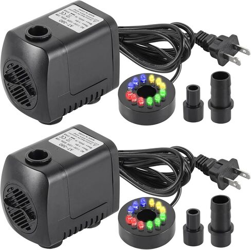 2pcs Fountain Submersible Water Pump 15W 800L/H Submersible Fountain Pump with LED Lights Water Pump 260GPH for Aquarium Pond Statuary Gardens Water Feature Outdoor Fountain in Kuwait