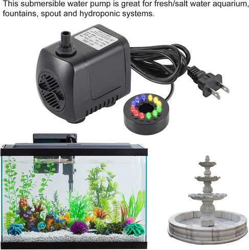 2pcs Fountain Submersible Water Pump 15W 800L/H Submersible Fountain Pump with LED Lights Water Pump 260GPH for Aquarium Pond Statuary Gardens Water Feature Outdoor Fountain in Kuwait