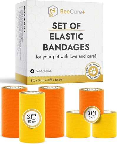 Dog Wound Care Wraps Stick to Itself, Protect from Licking and Dirt – Self-Adhering Elastic Cat & Dog Bandages for Wounds in a Set of 3 x 5 cm & 3 x 10 cm Rolls – Made from Natural Rubber Latex in Saudi Arabia