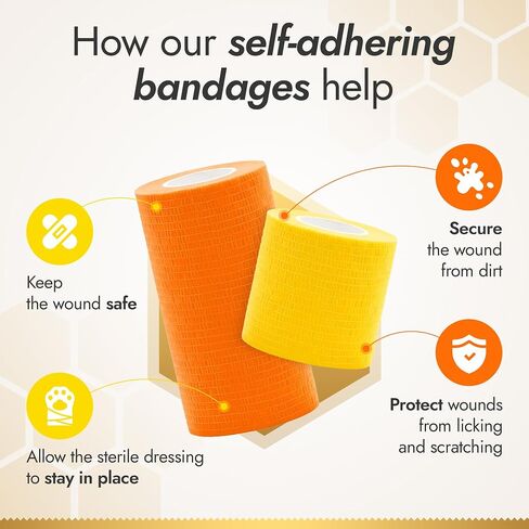 Dog Wound Care Wraps Stick to Itself, Protect from Licking and Dirt – Self-Adhering Elastic Cat & Dog Bandages for Wounds in a Set of 3 x 5 cm & 3 x 10 cm Rolls – Made from Natural Rubber Latex in Saudi Arabia
