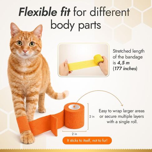 Dog Wound Care Wraps Stick to Itself, Protect from Licking and Dirt – Self-Adhering Elastic Cat & Dog Bandages for Wounds in a Set of 3 x 5 cm & 3 x 10 cm Rolls – Made from Natural Rubber Latex in Saudi Arabia