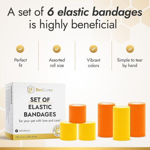 Dog Wound Care Wraps Stick to Itself, Protect from Licking and Dirt – Self-Adhering Elastic Cat & Dog Bandages for Wounds in a Set of 3 x 5 cm & 3 x 10 cm Rolls – Made from Natural Rubber Latex in Saudi Arabia