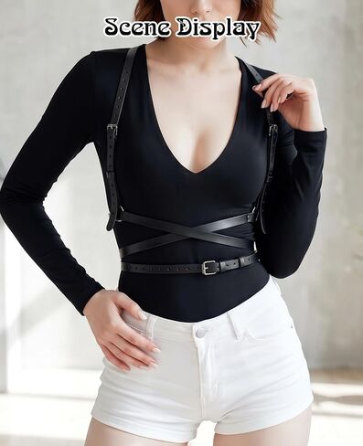 2 Pcs Leather Harness Women Set, Leather Thigh Chest Waist Body Harness Black Punk Belt for Goth Fashion Cosplay Halloween, Adjustable in Saudi Arabia