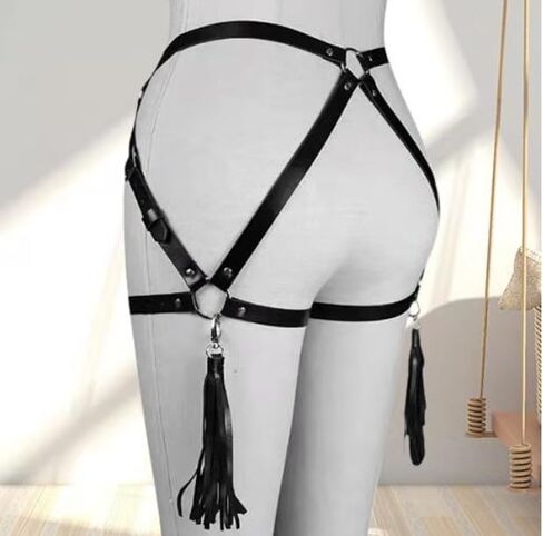 PU Leather Thigh Harness for Women Adjustable Waist and Thigh Straps with Tassel Detail Punk Garter Belt for Fetish Carnival Valentine's Day Roleplay in Saudi Arabia