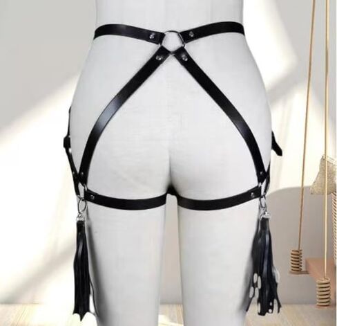 PU Leather Thigh Harness for Women Adjustable Waist and Thigh Straps with Tassel Detail Punk Garter Belt for Fetish Carnival Valentine's Day Roleplay in Saudi Arabia