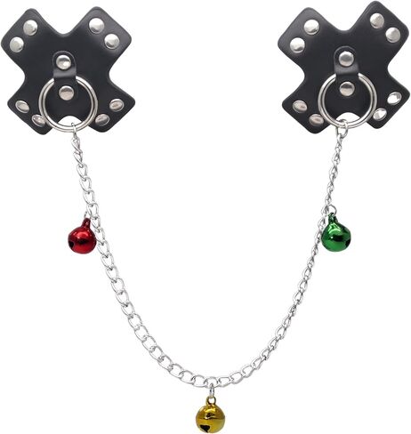 Reusable Burlesque Sexy Pasties Nipple Covers with Jingle Bell Body Chain for Women Festivals, Raves, Parties,Lingerie,Goth Punk Bra Stickers Jewelry Black in Saudi Arabia