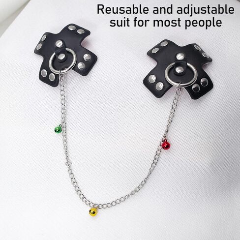 Reusable Burlesque Sexy Pasties Nipple Covers with Jingle Bell Body Chain for Women Festivals, Raves, Parties,Lingerie,Goth Punk Bra Stickers Jewelry Black in Saudi Arabia
