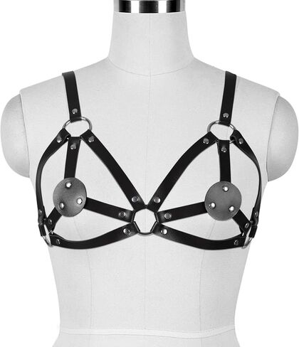 Women's Halter Cage Bra Harness - Bondage BDSM Lingerie, Adjustable PU Leather Harness Belt for Women, Gothic Punk Clubwear for Valentine's Day Blackv in Saudi Arabia