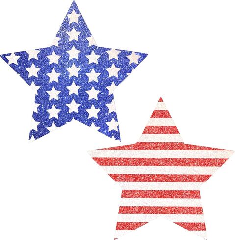 Sasswear Patriotic Pasties Star Nipple Covers for Festivals, Raves, Parties, Waterproof and Sweatproof, Made in USA in Saudi Arabia