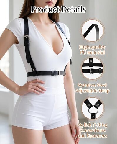 2 PCS Leather Harness for Women Set, Adjustable Black Punk Body Harness Belts Goth for Halloween Cosplay Party in Saudi Arabia