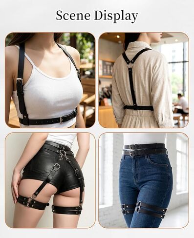 2 PCS Leather Harness for Women Set, Adjustable Black Punk Body Harness Belts Goth for Halloween Cosplay Party in Saudi Arabia