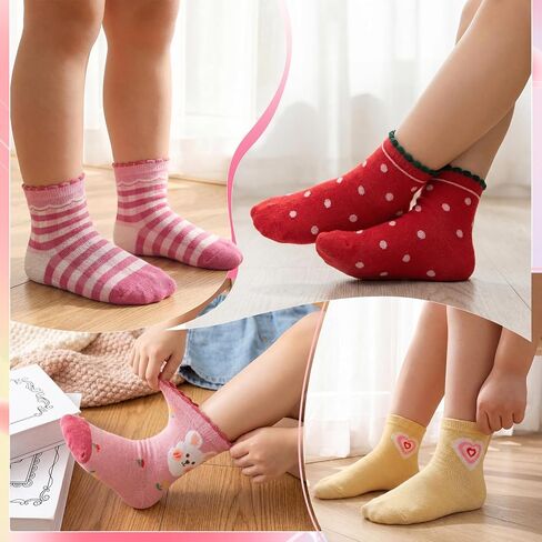 20 Pairs Girls Socks Bulk Cartoon Pattern Ruffle Crew Socks Kids Strawberry Flower Princess Dress Sock for Girls in Kuwait