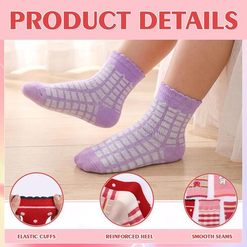 20 Pairs Girls Socks Bulk Cartoon Pattern Ruffle Crew Socks Kids Strawberry Flower Princess Dress Sock for Girls in Kuwait