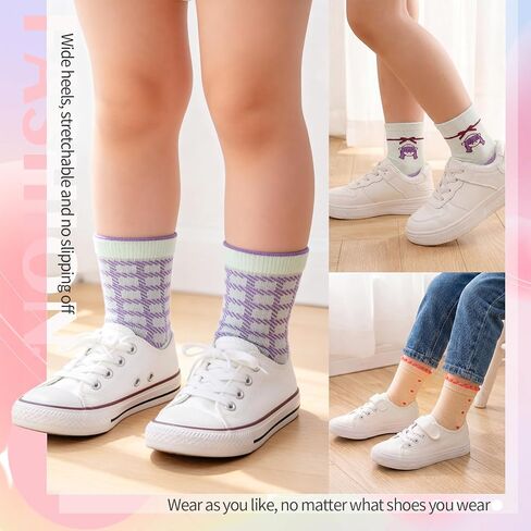 20 Pairs Girls Socks Bulk Cartoon Pattern Ruffle Crew Socks Kids Strawberry Flower Princess Dress Sock for Girls in Kuwait