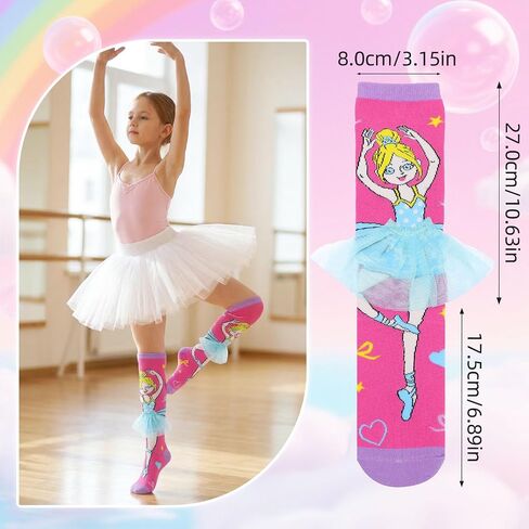2 Pairs Crazy Socks for Girls Funny Silly Knee High Socks Novelty Kids 3D Sock Gift for Girls in Kuwait